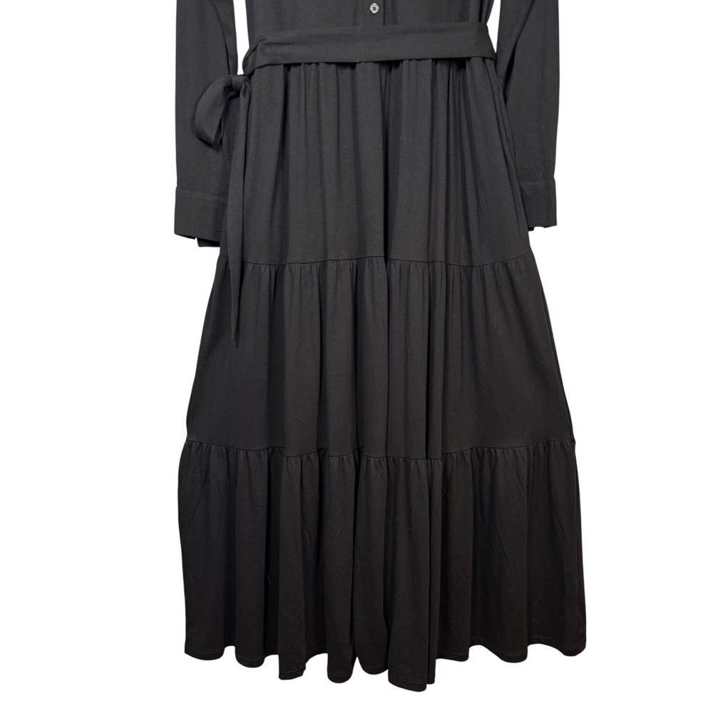 BODEN Tiered Jersey Maxi Shirt Dress, Black Soft Cotton Stretch Size 10R - Picture 6 of 10